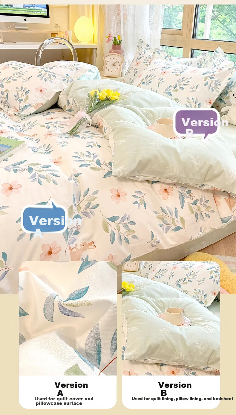 Aivi 100% Cotton Bedding Set 4-Piece Double Duvet Cover Bed Sheet 200x230cm Monica 5