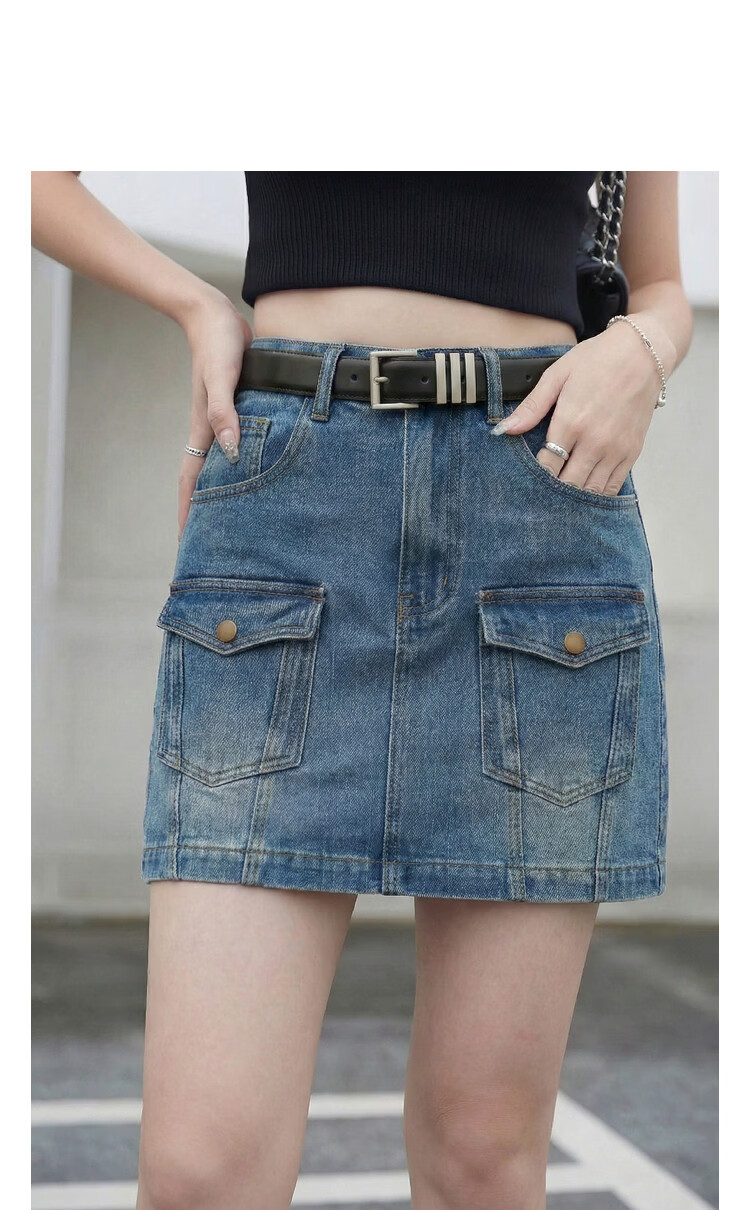 Demana [Cloud Oxygen Cotton Series] Summer Retro Washed Pocket A-Line Slim Denim Skirt for Women High-End Feel 11