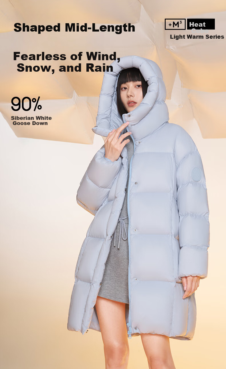 Meilicheng Women's Lightweight Warm Winter Mid-Length Three-Proof Sports Versatile Goose Down Jacket 109 Glacier Blue M 1
