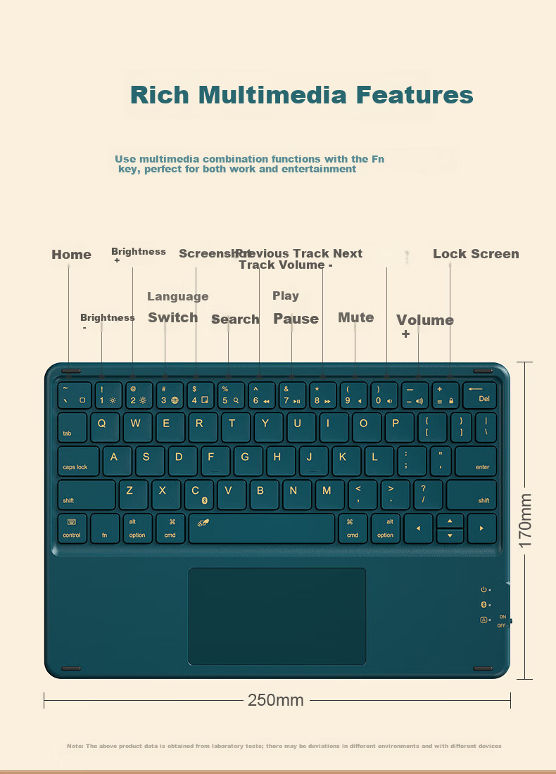 B.O.W Hangshi HB321 Ultra-thin Bluetooth Wireless Touch Keyboard for iPad Xiaomi Huawei Apple Tablet Mobile Laptop Silent Rechargeable Keyboard Dark Green 8
