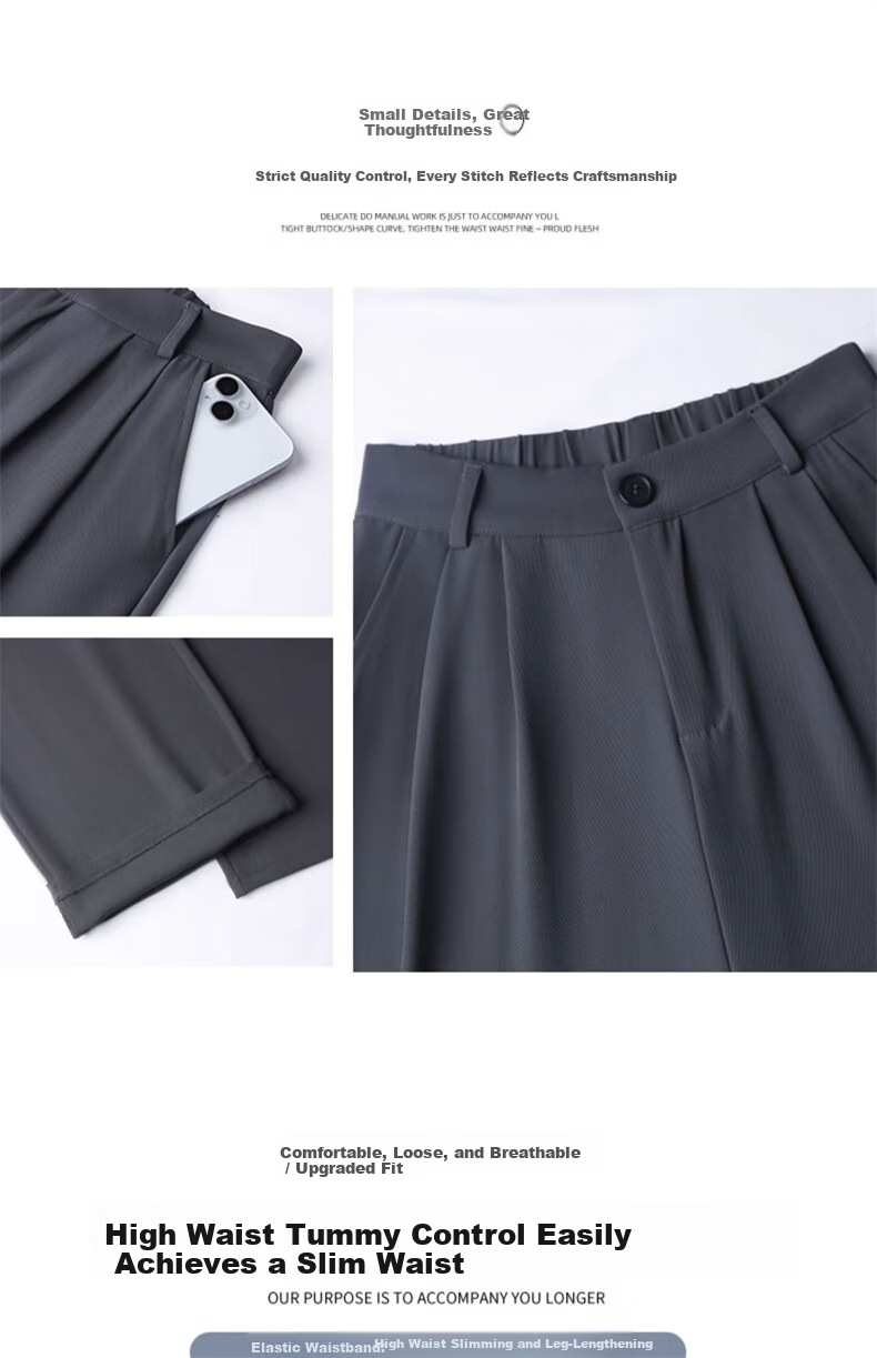 Langsha Women's Suit Pants 2026 New High-Waist Straight-Leg Slim Fit Lightweight Wide-Leg Trousers for Office Commuting 12