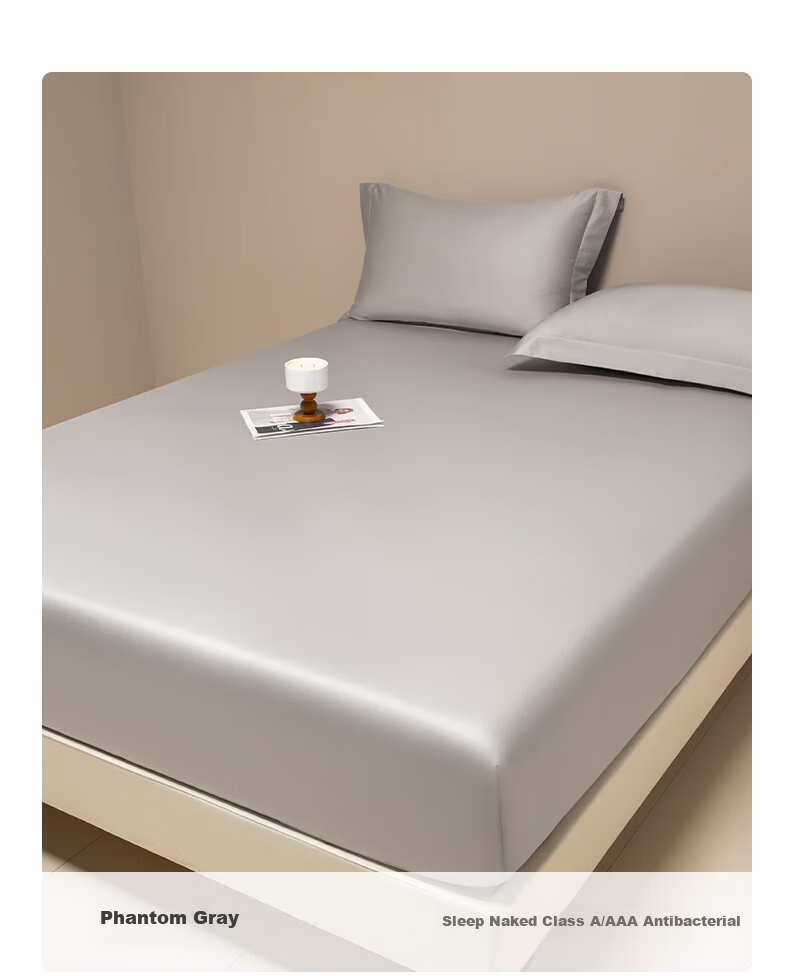 AMOR Antibacterial Class A, 100 Pieces, Satin Fitted Sheet, Single Mattress Protector Cover, Pure Cotton, Phantom Grey, 1.5x2 Meters 28