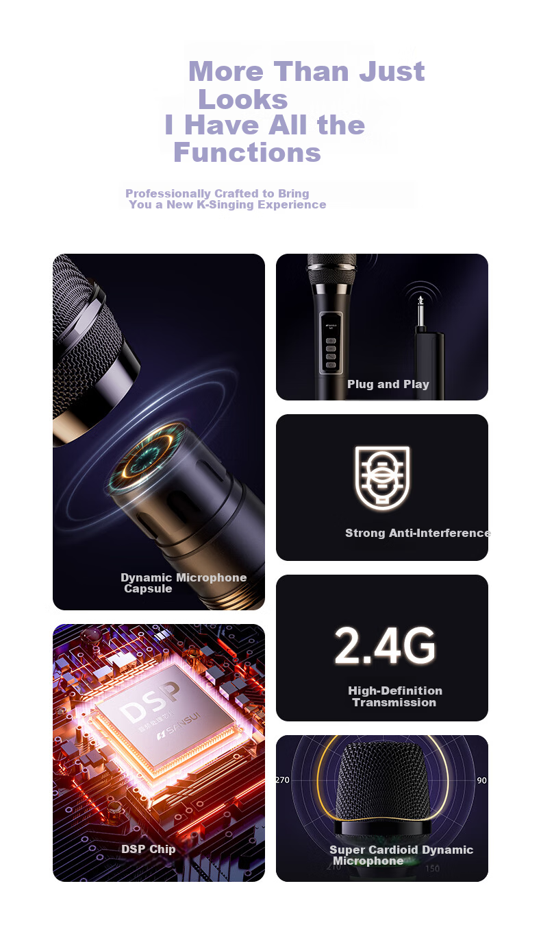 SANSUI M1 Wireless Microphone Universal Mic Home KTV Singing Speech Stage Karaoke Conference Speaker Amplifier Car Use 2