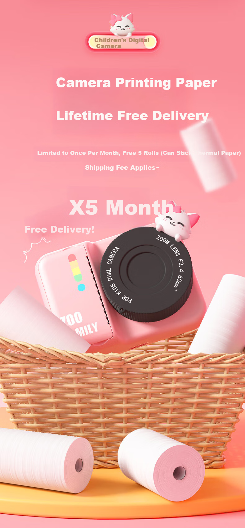 Mengduofu Kids Instant Print Camera Colorful Camera Toy Birthday Gift for Girls Students Age 8-12 14