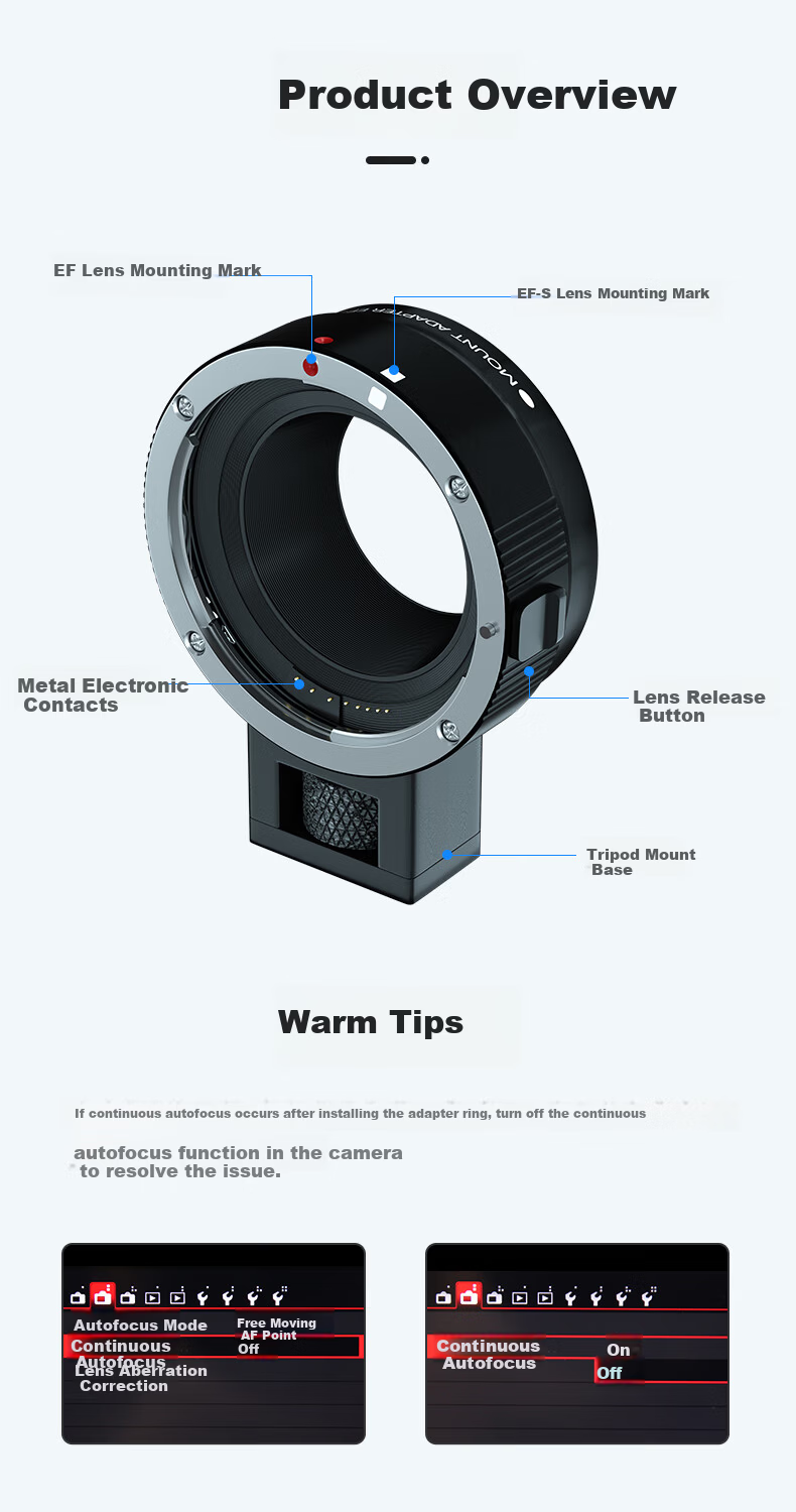Jinling Shengbao EF-EOSM Camera Adapter Ring Canon M6 M5 M50 M50II M100 EF/EFS Small Lens to EFM Mirrorless Camera M Mount Autofocus 10