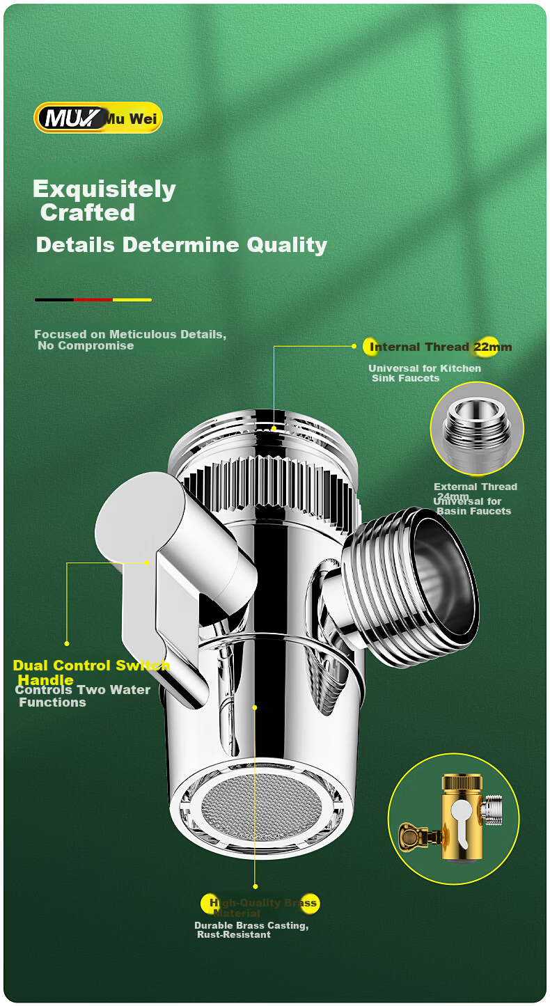 Muvi Faucet Extender External Booster Shower Head Washing Hair Tool Face Basin Mouth Rinse Splitter Adapter 2-in-1 5