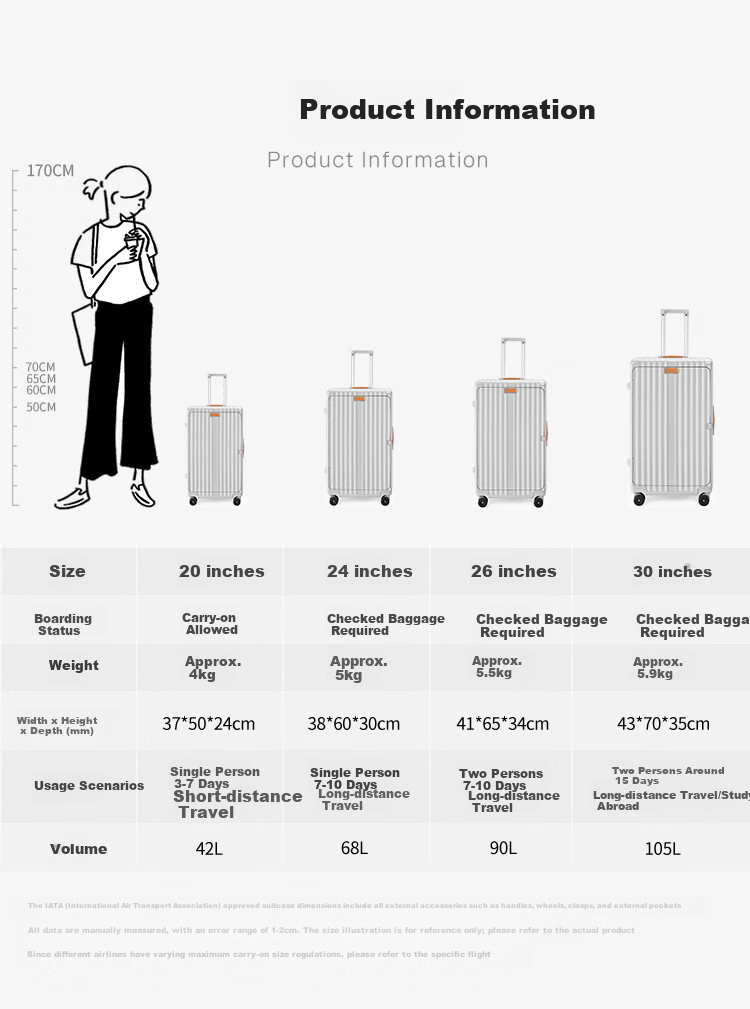 Dream Traveller Large Capacity Luggage Spinner Multifunctional Trolley Suitcase Side Opening Travel Bag 26 Inch Elephant Gray 23