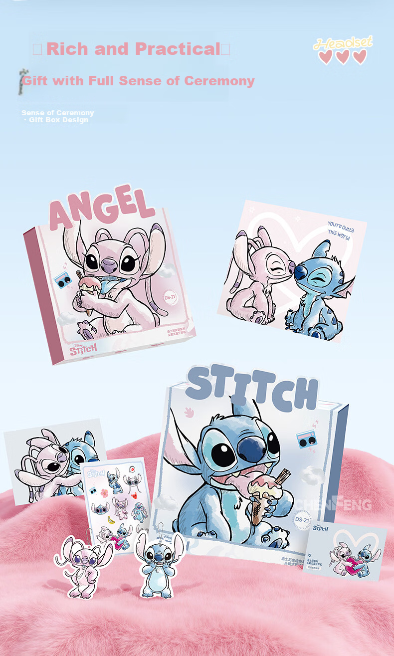 DISNEY DS-21 Stitch Over-Ear Bluetooth Wireless Noise-Cancelling Headphones Couple Edition Office Computer Music Headset Student Valentine's Day Gift Box 6