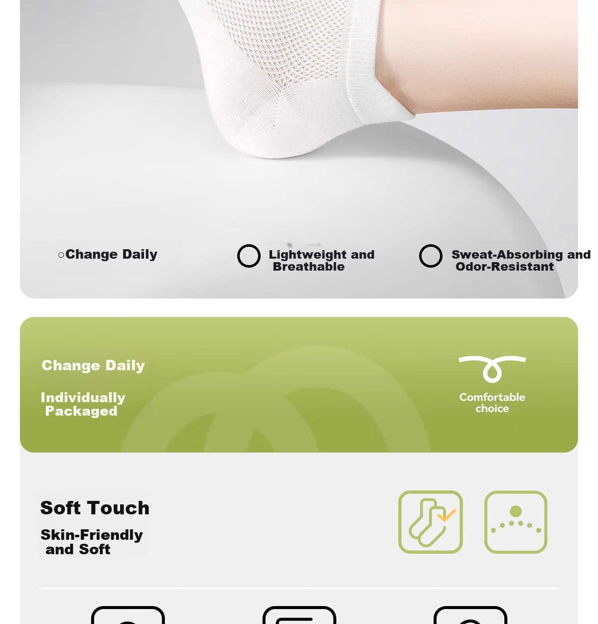 Buddygo Disposable Women's Socks Antibacterial Daily Use No-Wash Socks Travel Military Training Cotton White 5 Pairs 2
