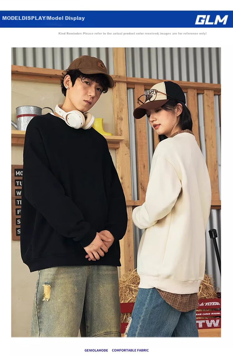 GLM Crew Neck Sweatshirt for Men, Autumn Loose Fit Versatile Sports Simple Pullover Base Layer Casual Jacket, Apricot Color, 2XL 7