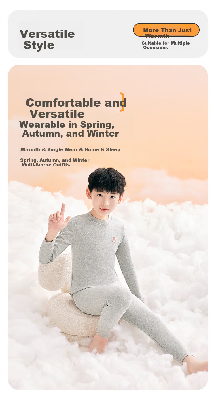 Hodohome Kids Boys 7A Antibacterial Cotton Spandex School Uniform Thermal Underwear Sleepwear 203 Gray Size 150 8