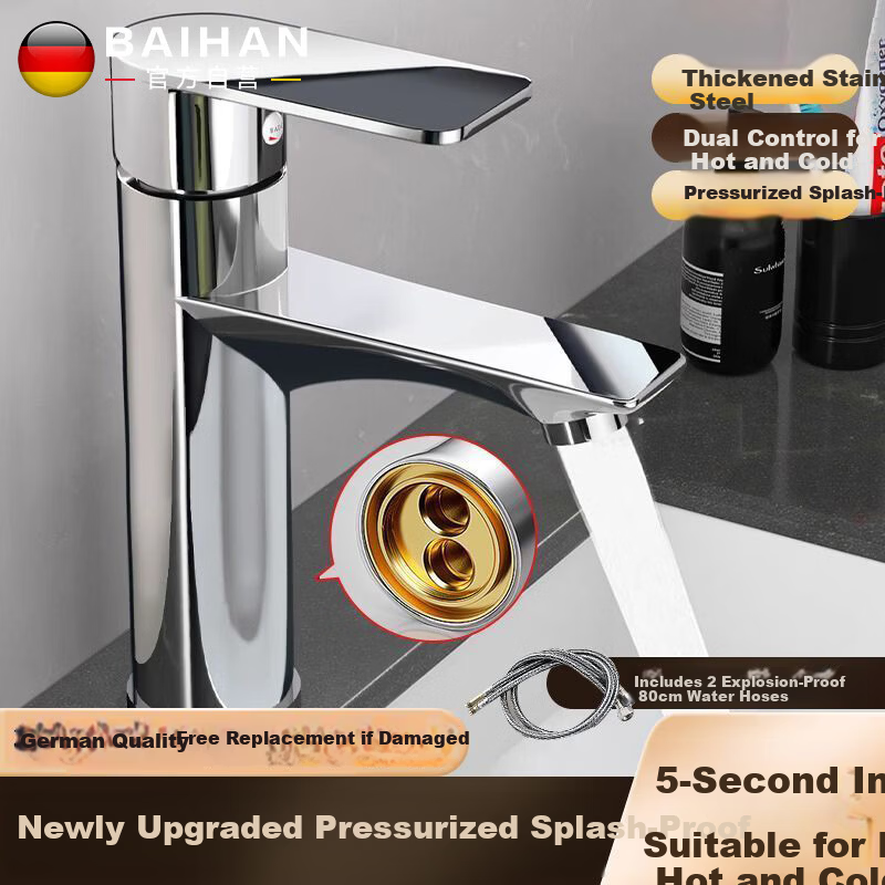 Baihan Basin Faucet Bathroom Sink Faucet Washbasin Splash-proof Hot and Cold Water Faucet
