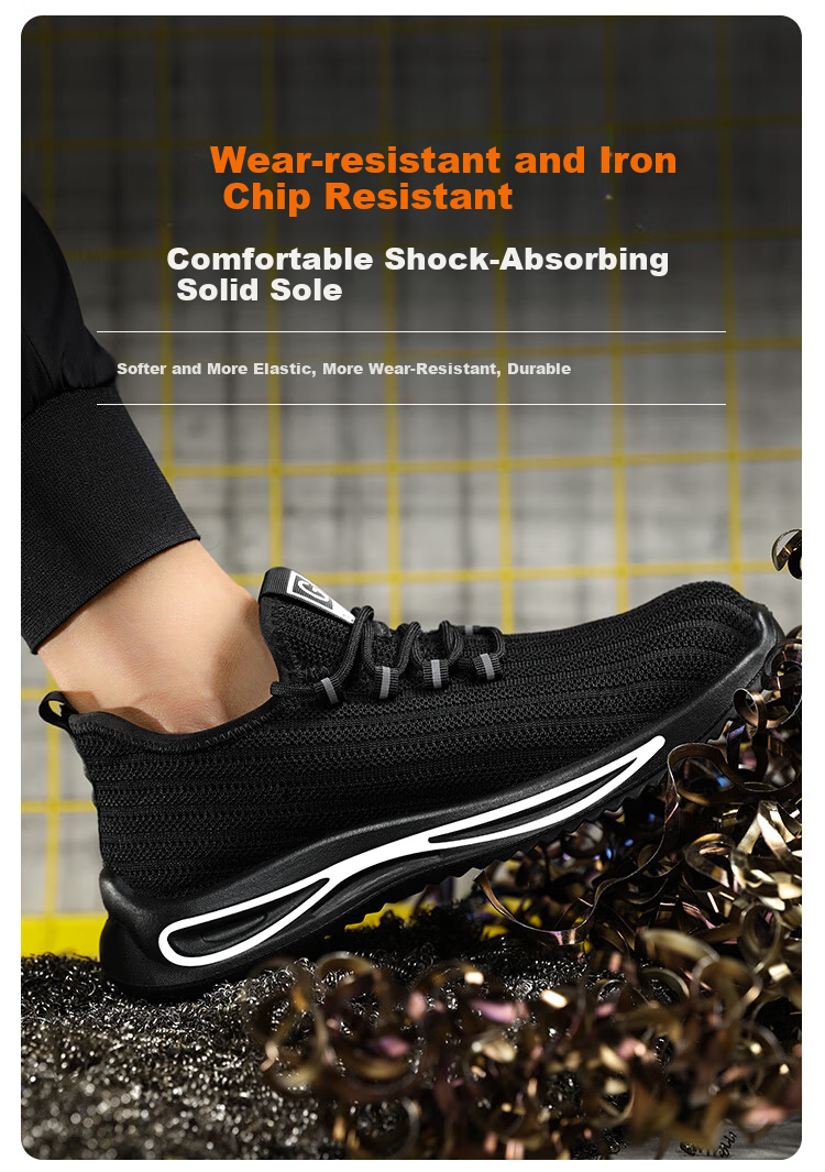 JUNBU Safety Shoes for Men, Summer Breathable Steel Toe Cap, Anti-Smashing, Puncture-Resistant, Wear-Resistant, Construction Site Work Shoes 1080S Size 38 6