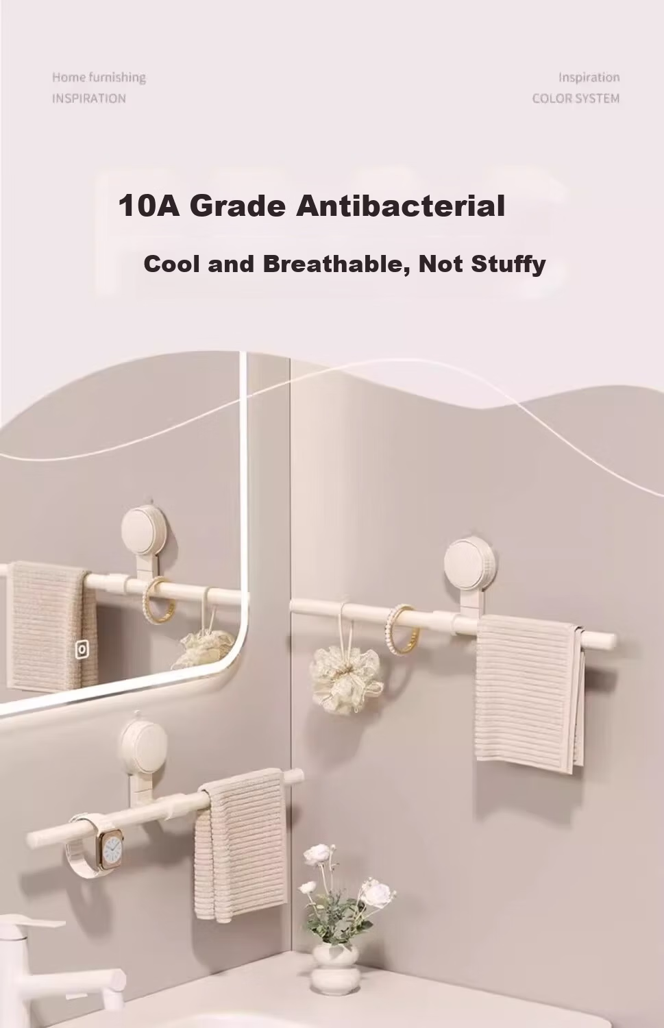 Muya Suction Cup Towel Rack Bathroom No-Drill Towel Bar Storage Shelf Washroom Towel Holder Organizer 1