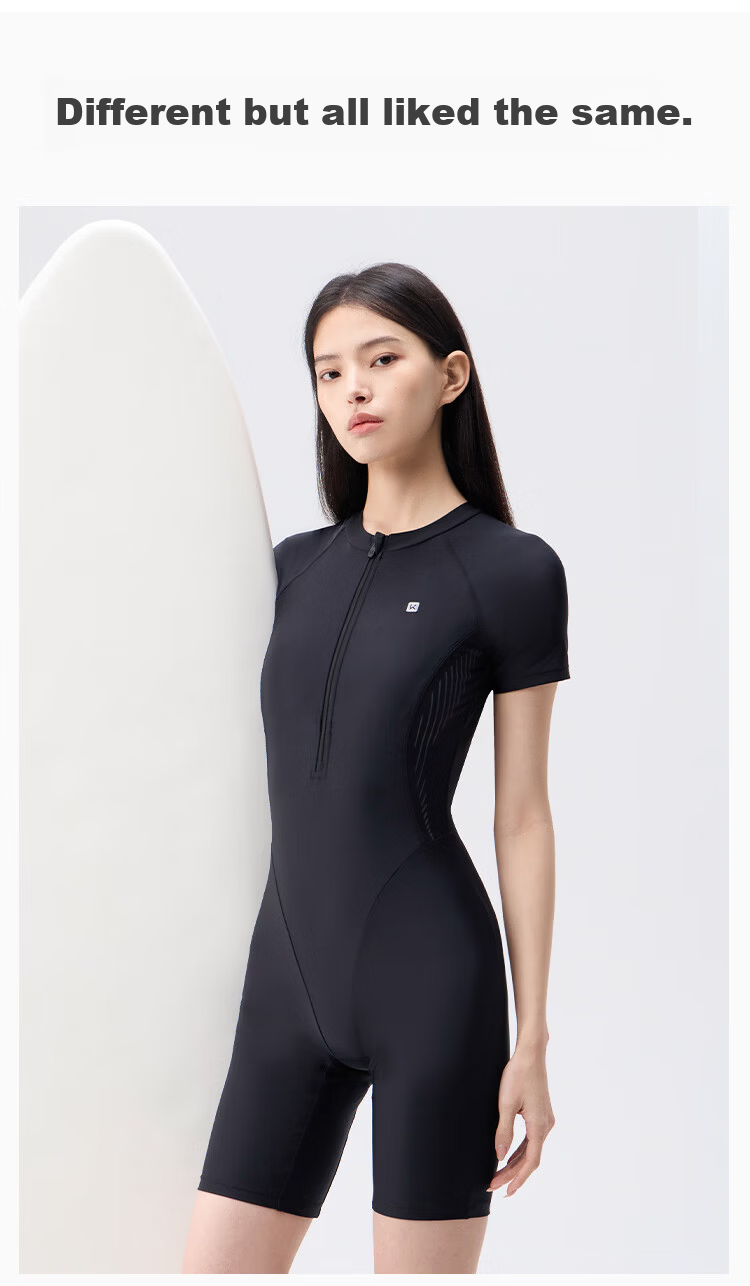 Keep Women's One-Piece Knee-Length Professional Swimsuit Slim Chlorine-Resistant Conservative Spa Swimsuit 933 Black L 19