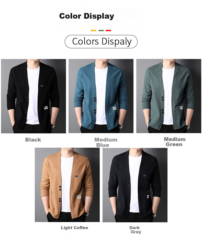 Hengyuanxiang Men's Knitted Cardigan Sweater Jacket Trendy Youth Pocket Shawl HJ172 Black 170/88A 3