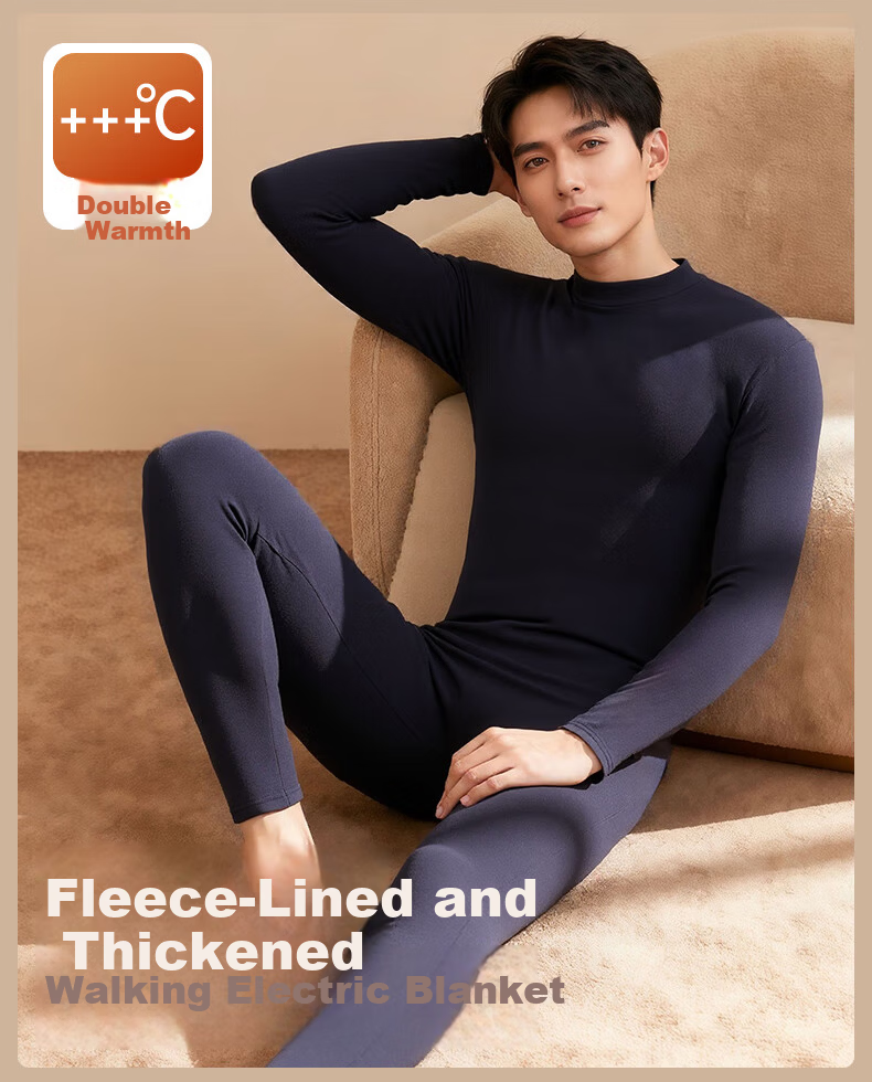 Bandgewoo Fleece-Lined Thickened Thermal Underwear Set for Men, German Velvet Mid-Neck Autumn Shirt and Pants, Middle-Aged and Elderly Heat Retention, Cold Resistant to -40°C 2