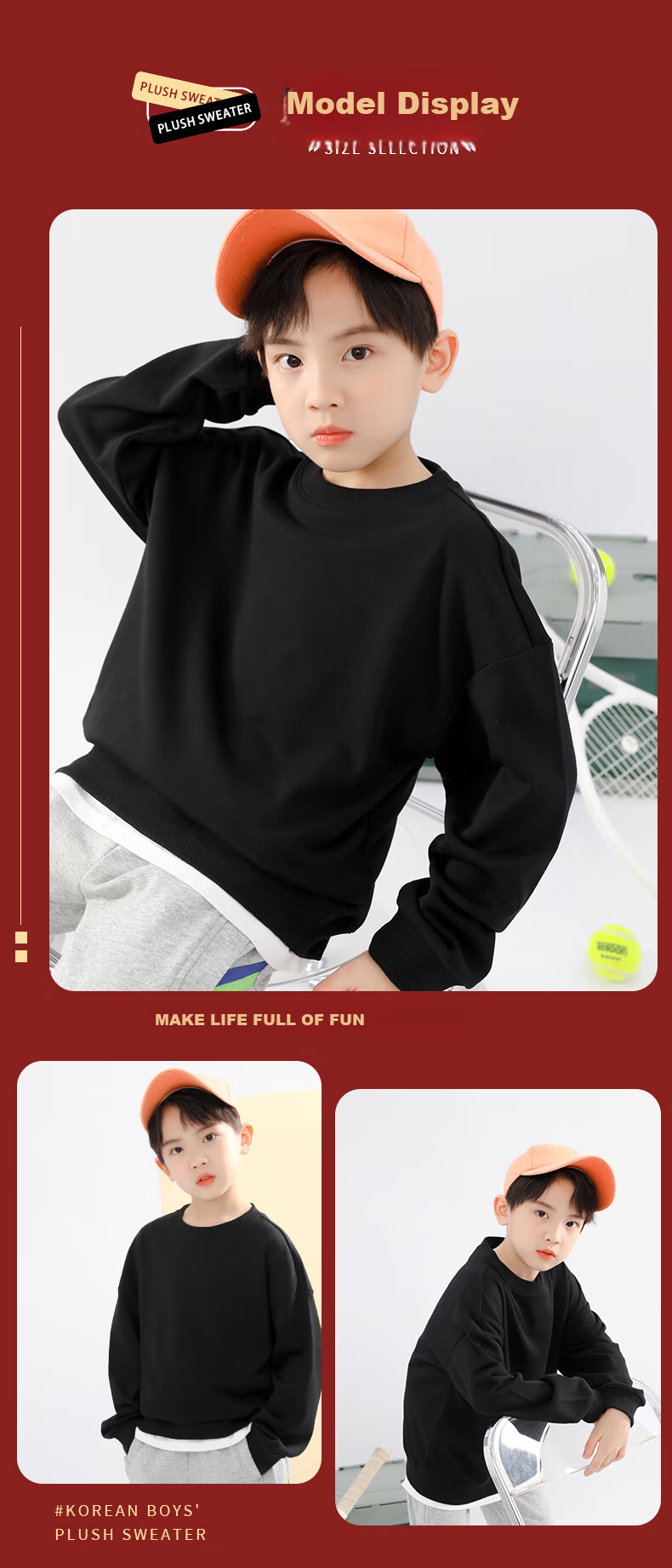 Langsha Boys' Fleece-Lined Crewneck Pullover Sweatshirt Spring Thin Fleece Casual Long Sleeve Top Durable Warm Pumpkin Orange Size 130 10