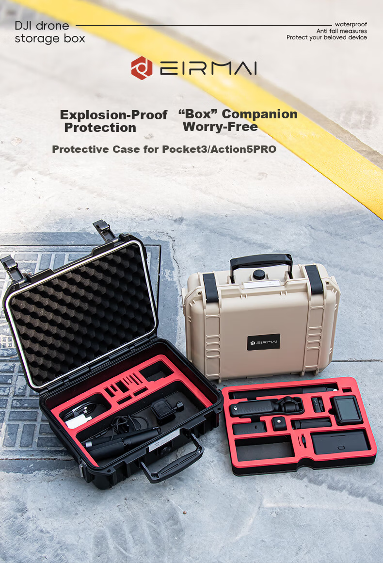 EIRMAI R102P Storage Case for DJI Pocket 3/Action 5 PRO - Waterproof Shoulder Bag, Travel Kit, Sand Color 1