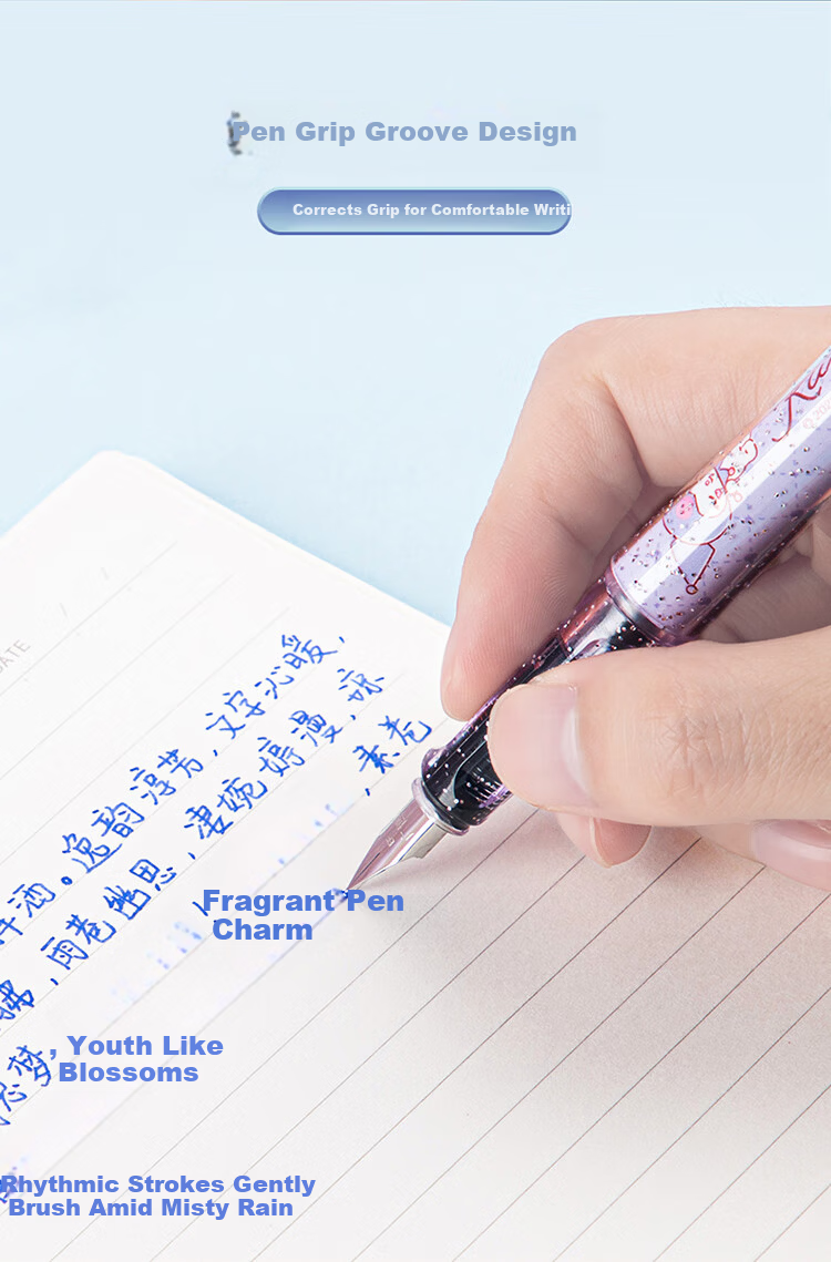 Guangbo & Sanrio Student Fountain Pen for Grades 4-6, EF Nib, Refillable Ink Cartridge, Hard Nib Calligraphy Pen, Girls' Gift, Random Pattern KT82287-H 4