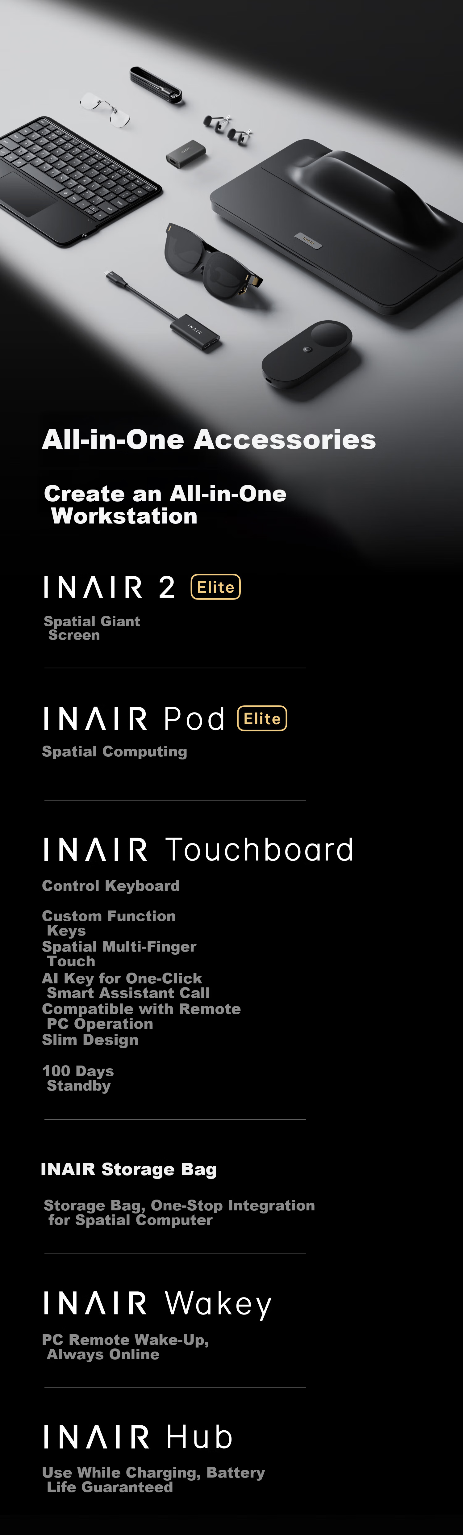 INAIR AI Spatial Computer Office Kit AR Glasses Smart Glasses Wireless PC Streaming 3DoF Spatial Hover (Anti-Dizziness) AI Spatial Computer Office Kit 15