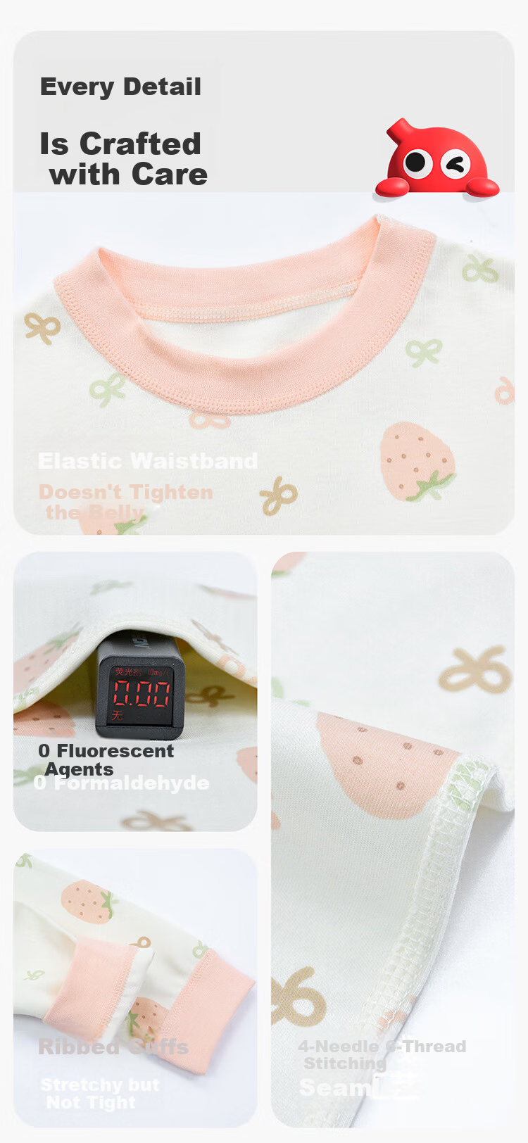 Hodo Children's Thermal Underwear Set Unisex Autumn Clothes A-Class Homewear Rose Rabbit 160 8
