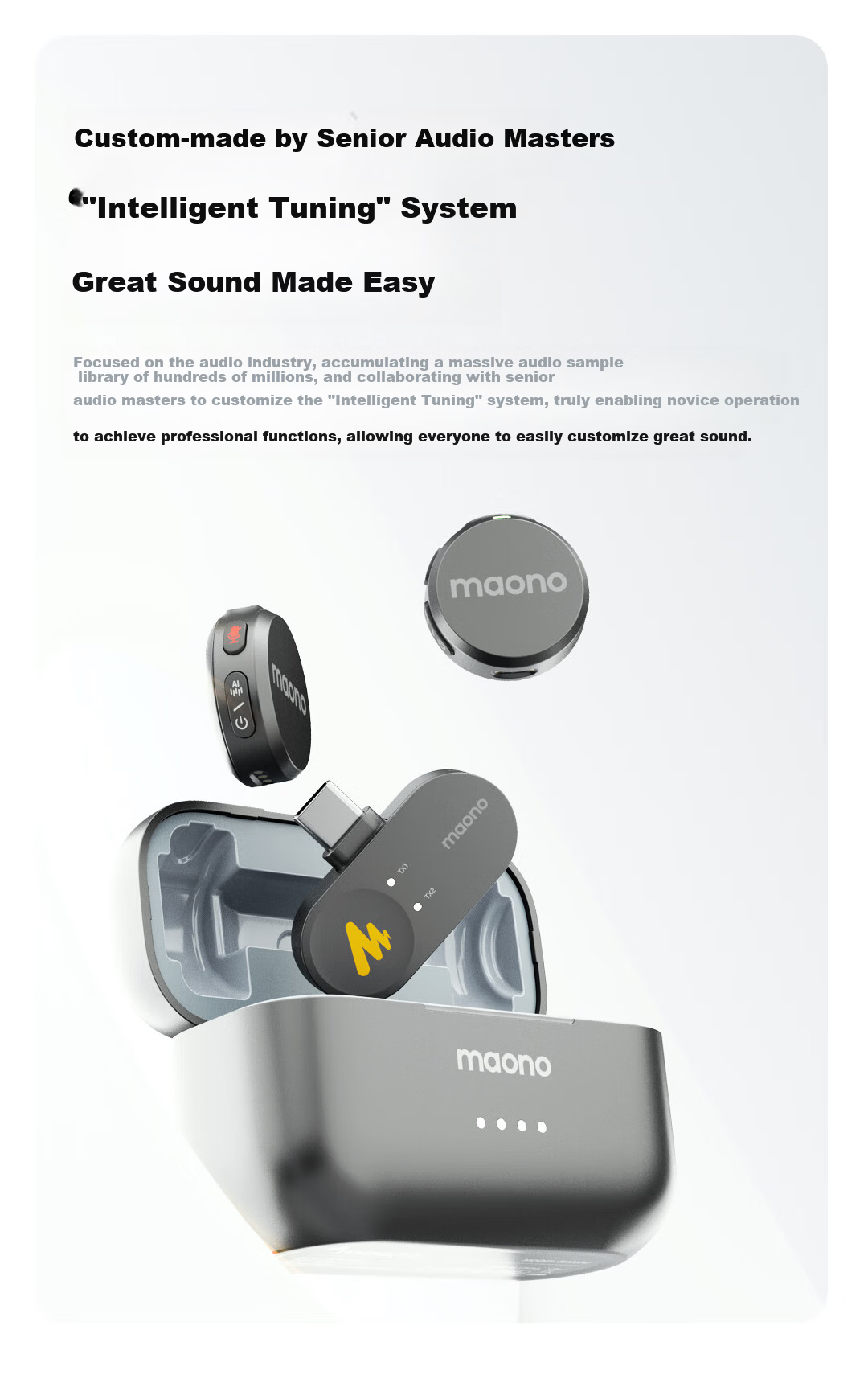 Maono T5 Wireless Lavalier Microphone, Live Streaming Mic One-To AI Noise Reduction, Mobile Phone Audio Pickup, Short Video Recording Camera Microphone, Shanke Lightning Versio 14