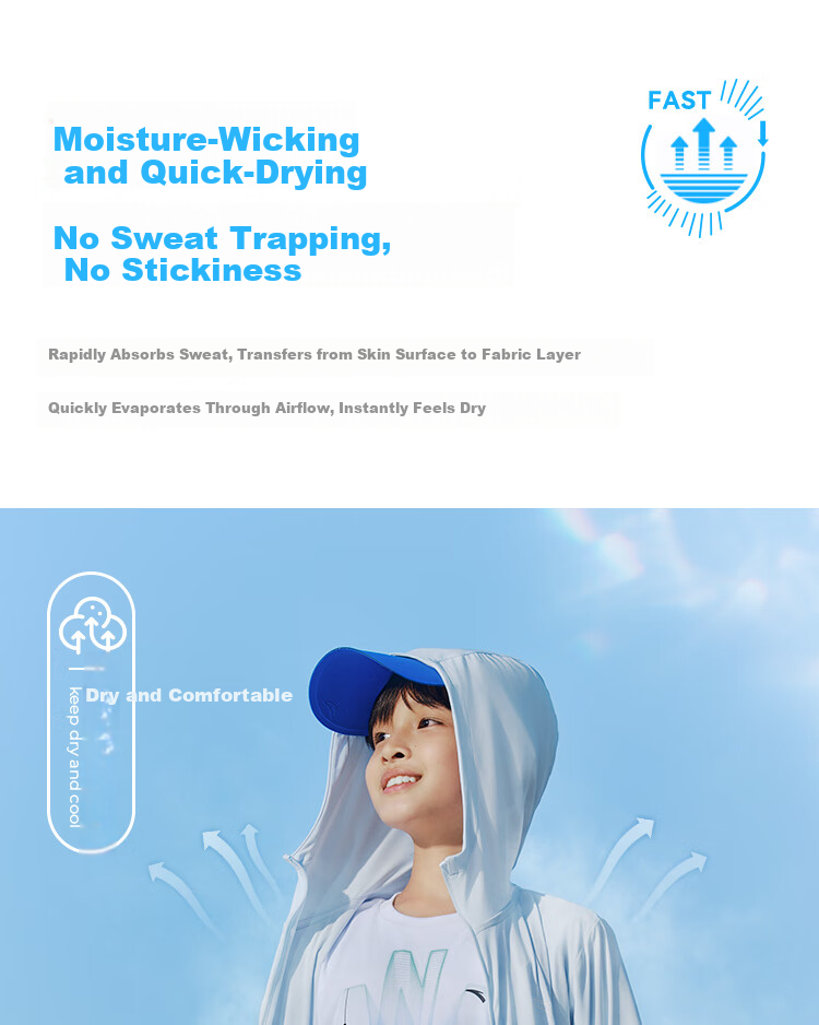 ANTA Kids Sun Protection Jacket Unisex Children's Skin Jacket Summer Sports Lightweight Cooling Outerwear Small Light Armor A72527702B 10