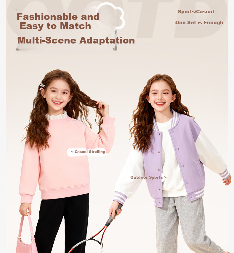 Baleno Girls' Pants Autumn Winter 2025 Stylish Fleece-Lined Warm Long Pants Children's Winter Casual Sports Pants 4