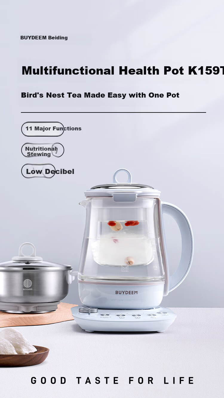 Buydeem Health Pot Electric Kettle Tea Maker Herbal Medicine Kettle Black Tea Stewing Glass Flower Tea Pot K159T Baby Blue with Glass Stewing Pot 3
