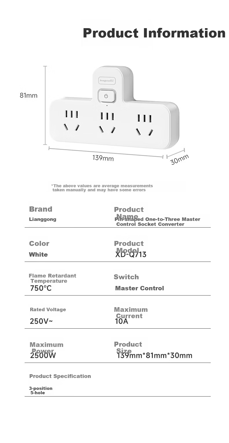 Lengon Brand Zigzag Shape Adapter/Socket Converter/One-to-Three Master Control/Multifunctional One-to-Multiple Socket Extension/Wireless Power Strip/Power Strip Expander Q713 10
