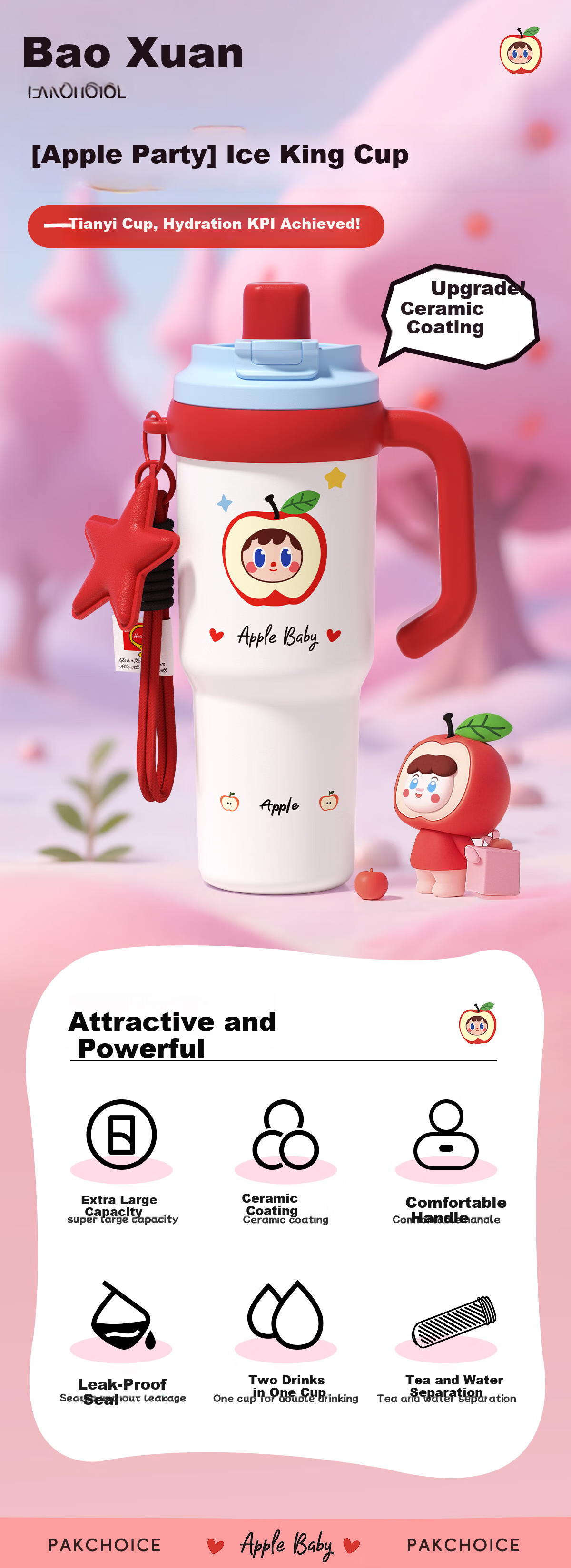Eight Thousand Lines Insulated Thermal Cup for Women Large Capacity Ice Mug High-Quality Ceramic Coated Liner Birthday Gift for Women 2