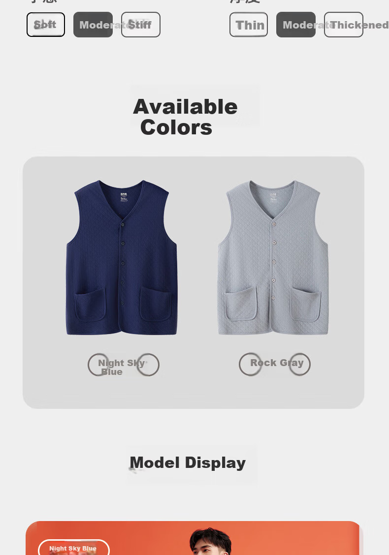 Yiershuang Ai Grass Heating Triple-Layer Thickened 100% Cotton Thermal Vest Men Antibacterial Mite-Resistant Cardigan Autumn Wear for Middle-aged and Elderly 18