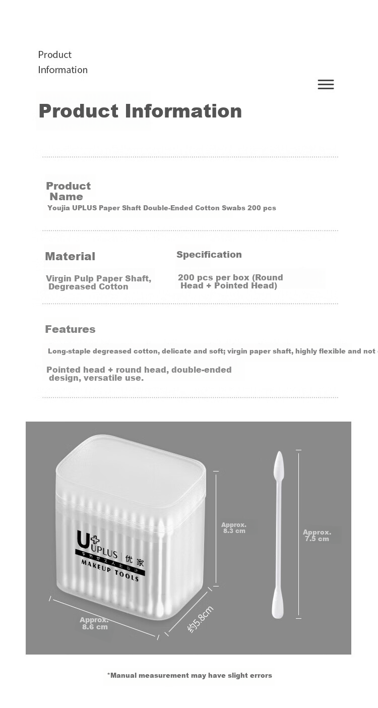 UPLUS Double-Ended Cotton Swabs, 400 Count, Ear Cleaning And Makeup Removal Swabs, Round And Pointed Tips, Disposable Cleaning Sticks 2