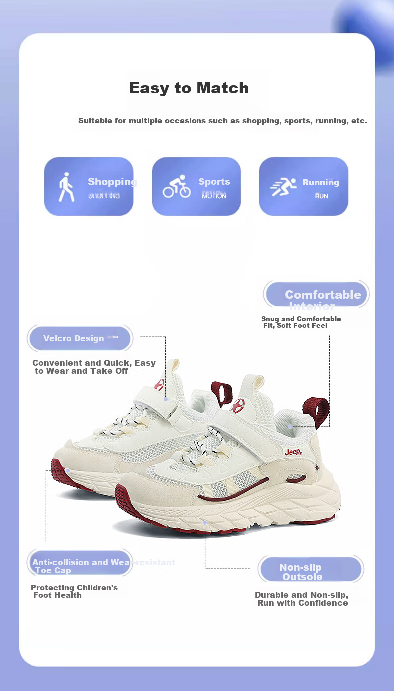 JEEP Kids Running Shoes Dad Sneakers Breathable Mesh Spring Summer New Unisex Children's Mesh Shoes Starry Blue Size 35 3