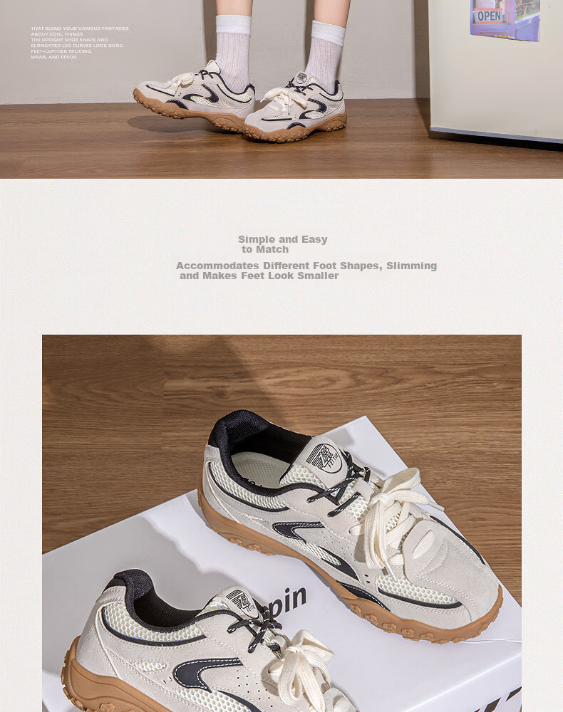 Feiyue Official Women's Sports Shoes 2026 Summer New Versatile Thick-soled Casual Sneakers for Women Gray Beige Black Size 37 7