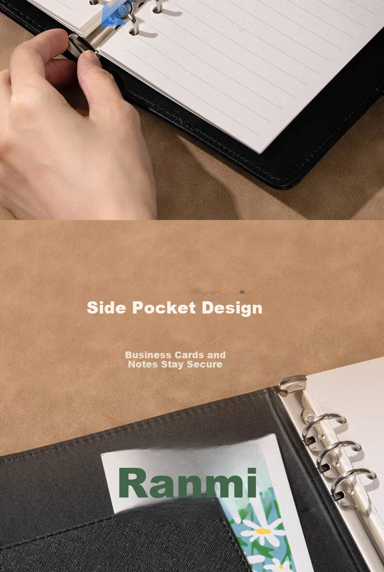 Deli 25K 100-Sheet Notebook Refillable Loose-Leaf Leather Cover 233x178mm Black 3151 9