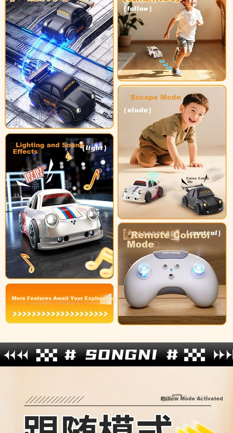 Miaobeile Kids Follow Car Remote Control Desktop Smart Sensor Escape Electric Drift Toy Car Boys Gift 2