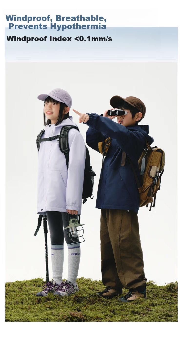 JD Jingzao Kids Fleece Lined 3-in-1 Windproof Waterproof Outdoor Jacket for Older Children Lavender Purple 140 8