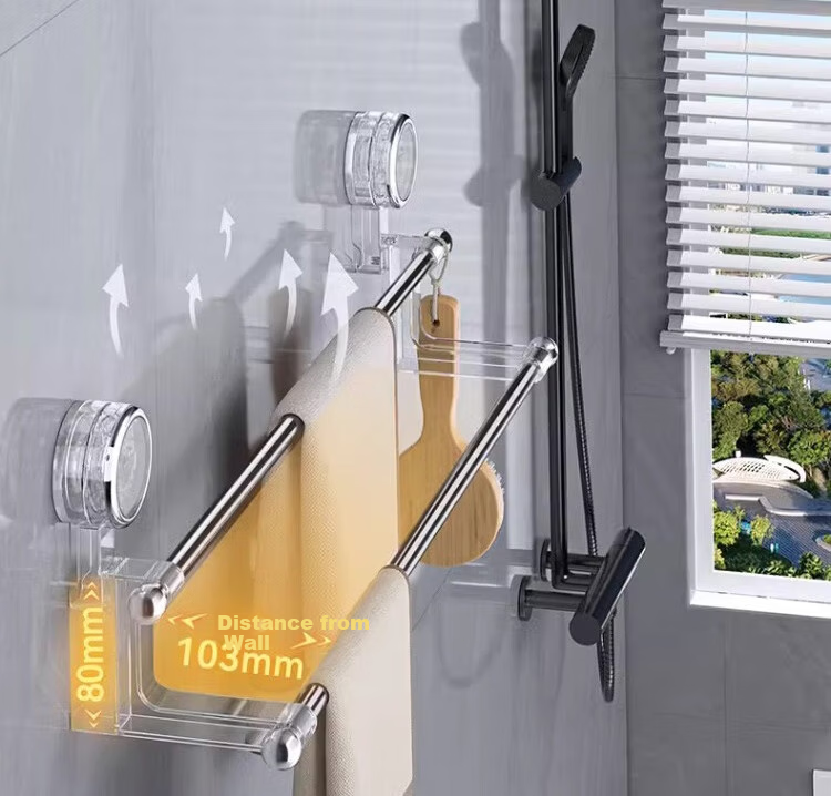 Jialifang Rotating Towel Rack with Suction Cups, No Drilling Required, Foldable Multi-Prong Corner Towel Hanger for Bathroom, Milk Self-Colored, 3 Prongs 5