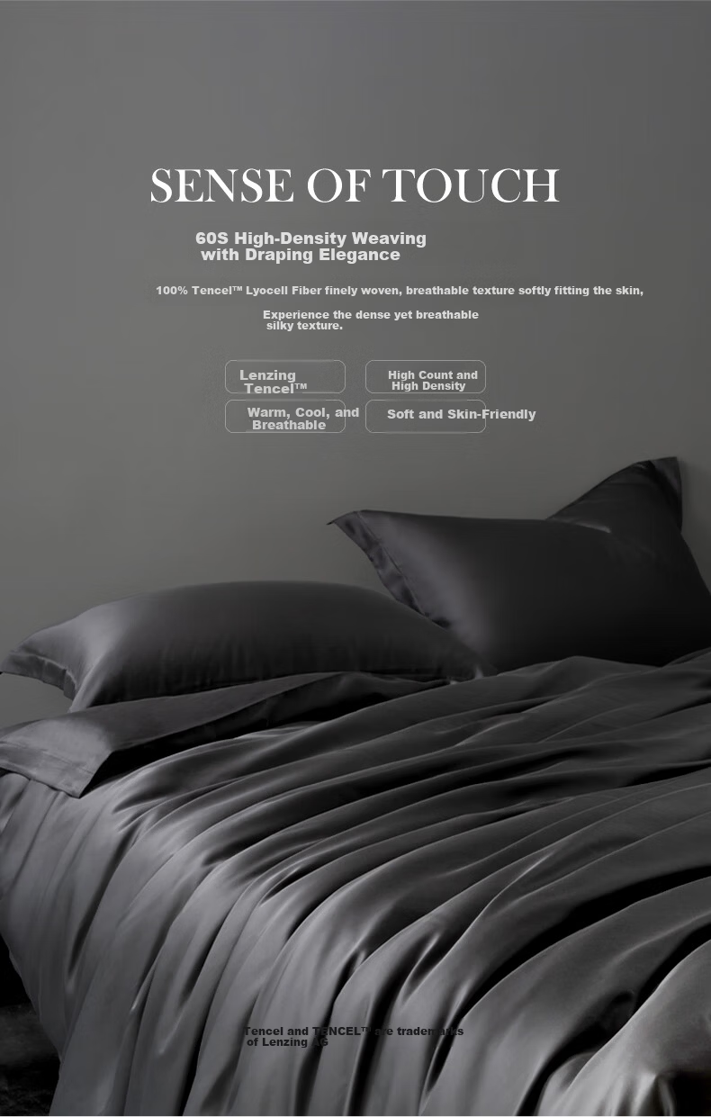 SIDANDA 60s Austrian Lenzing Tencel Four-Piece Fitted Sheet Set Silky Naked Sleep Night Shadow Gray 1.5m Bed Fitted Sheet Duvet Cover 200*230cm 3