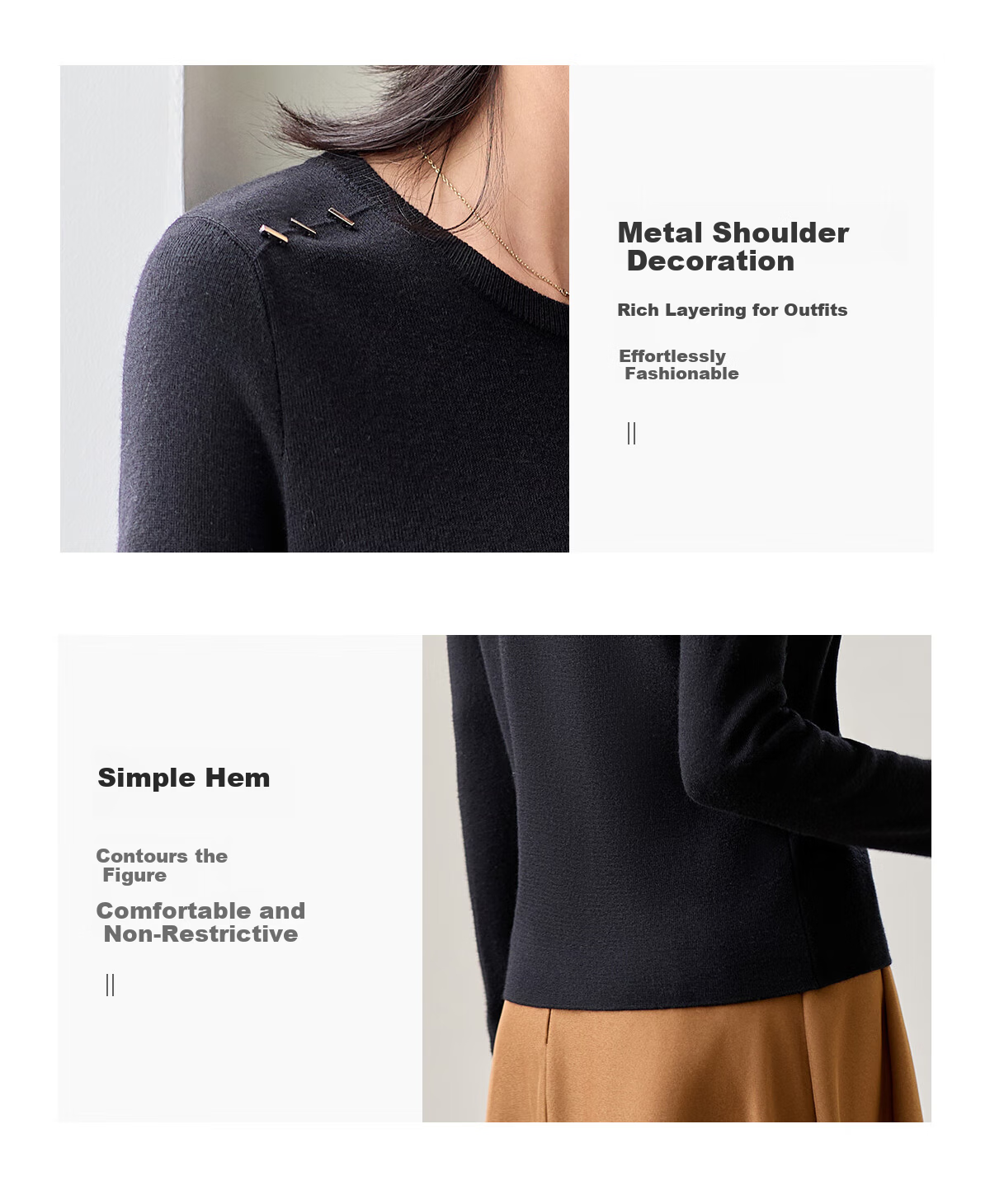 Chushen Chunqiu Women's Knitwear Designer Round Neck Solid Color Versatile Base Sweater Top S144Z7003 5