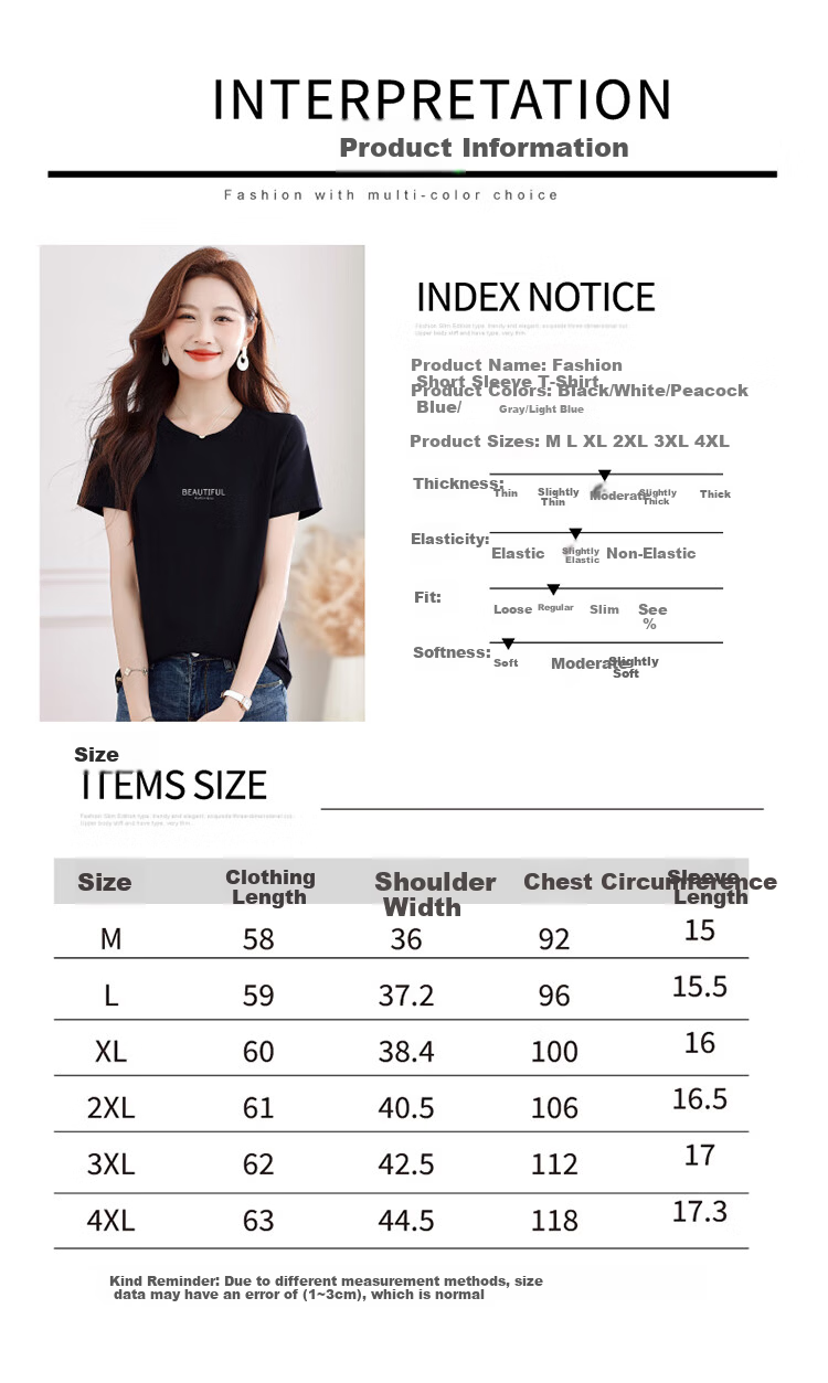 Woodpecker Women's Pure Cotton Short Sleeve T-Shirt Summer Printed Fashion Round Neck Slim Fit Simple Half Sleeve Top White 3XL 4