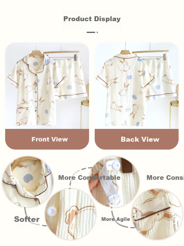 9I9 Maternity Postpartum Summer Pure Cotton Short-Sleeve Shorts Nursing Gown, Muslin Pajamas, Postpartum Feeding Outfit Set A71L 11