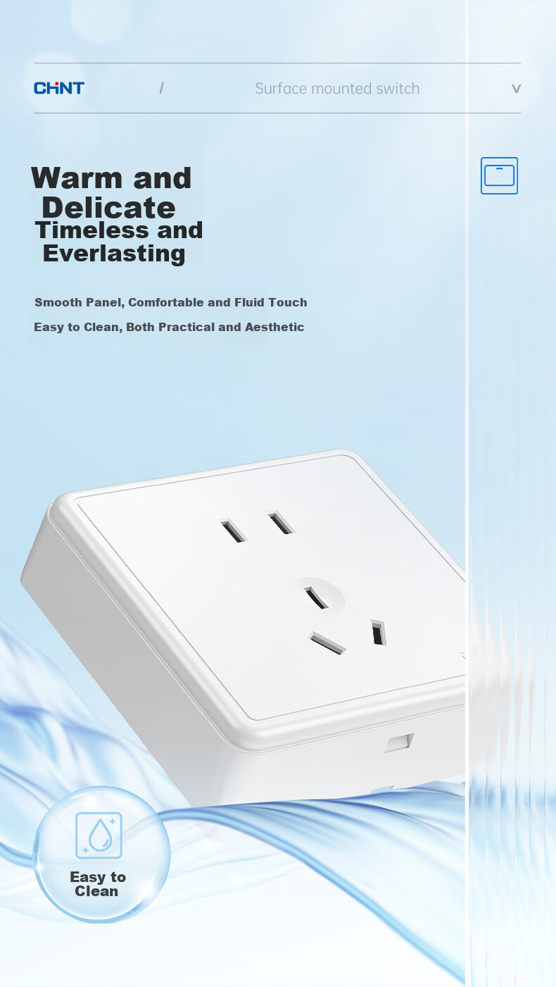 CHNT Surface Mounted Switch Socket Panel 1C Series Single Pole Single Control Three Hole 16A 5