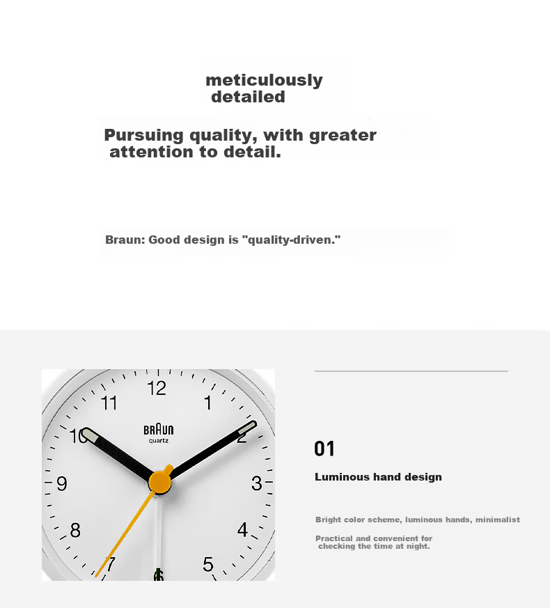 BRAUN German Brand Imported Mini Alarm Clock, Compact Design with Loud Volume, Powerful Wake-Up Device, One-Button Snooze Function, Night Light, Bedroom Bedside Clock, Birthday Gift for Friends, Back-To Season Present 9