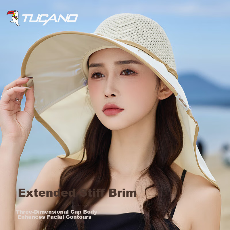 TUCANO Women's Sun Protection Hat, Detachable Neck Cover, Open-Top Summer Outdoor UV Protection Cap