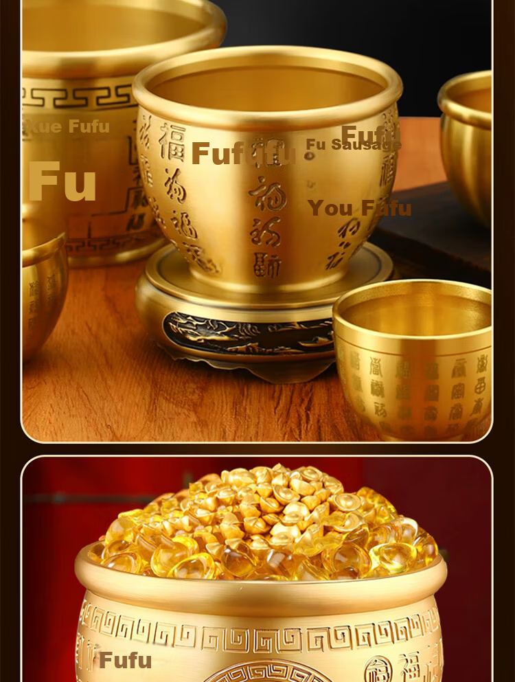 Bin Yue Brass Baifu Jar Brass Rice Jar Refrigerator Ornament Copper Treasure Basin Money Saving Jar Wealth Accumulation Jar Copper Fortune Ornament 4