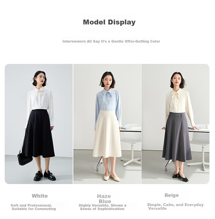 Miss Bird Blue Shirt Women's Petite Bow Tie Blouse Professional College Student Interview Formal Commuter Top 9