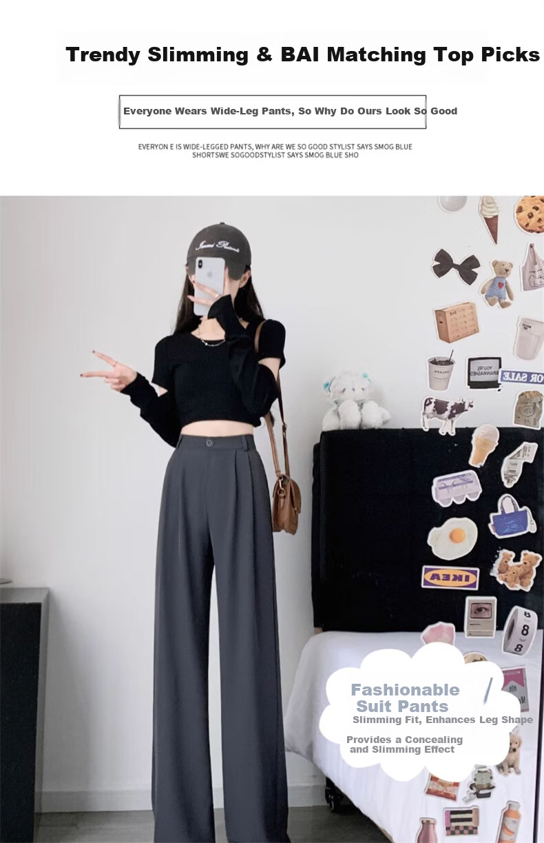Langsha Women's Suit Pants 2026 New High-Waist Straight-Leg Slim Fit Lightweight Wide-Leg Trousers for Office Commuting 4